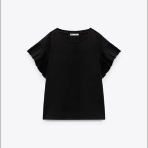 Zara oversized ruffle sleeve top